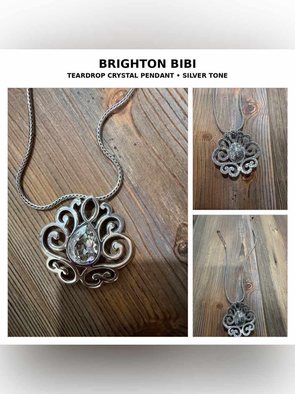Brighton Silver Tone Teardrop Crystal Pendant Necklace - Silver
